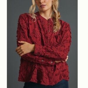 Anthropologie PILCRO Raspberry Floral Textured Whitney Trapeze Blouse Sz S
